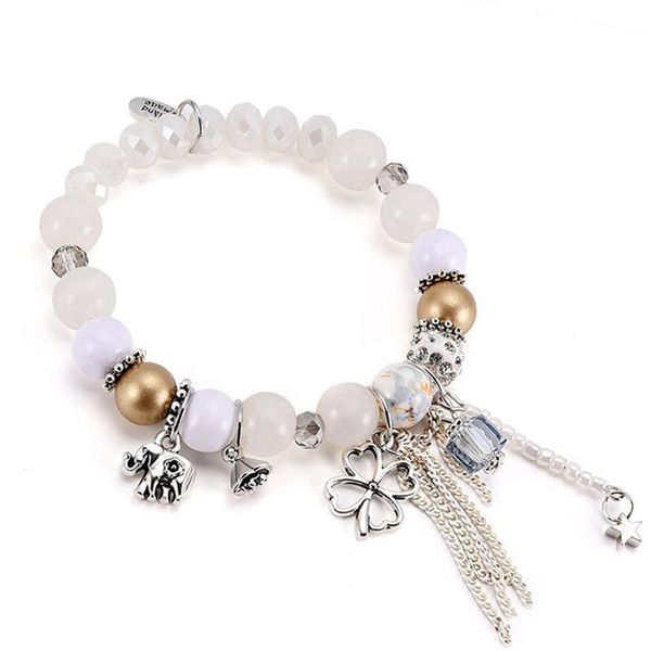 

fashion silver charm elephant bracelet bangle women boho big crystal beads friendship bracelers for women jewelry pulseras mujer, Golden;silver