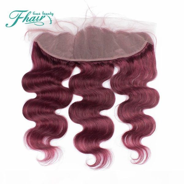 

99j wine red lace frontal closures 13*4 human hair body wave ear to ear full lace frontal closure bleached knots with baby hair, Black;brown