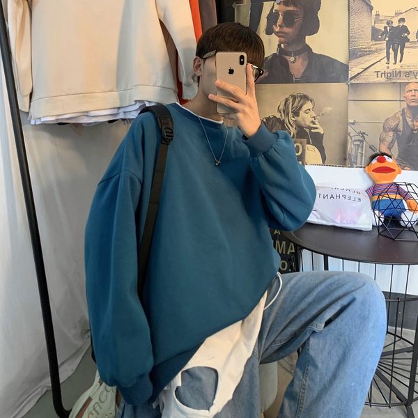 

new two-piece 2021 male hoodie cute loose joker around the neck hong kong jacket couples style 1 e79w, Black