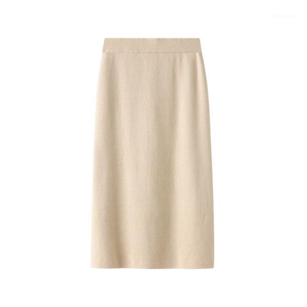 

skirts 2021 autumn & winter high waist slim stretch simple solid knitted skirt elastic women woolen long 1, Black