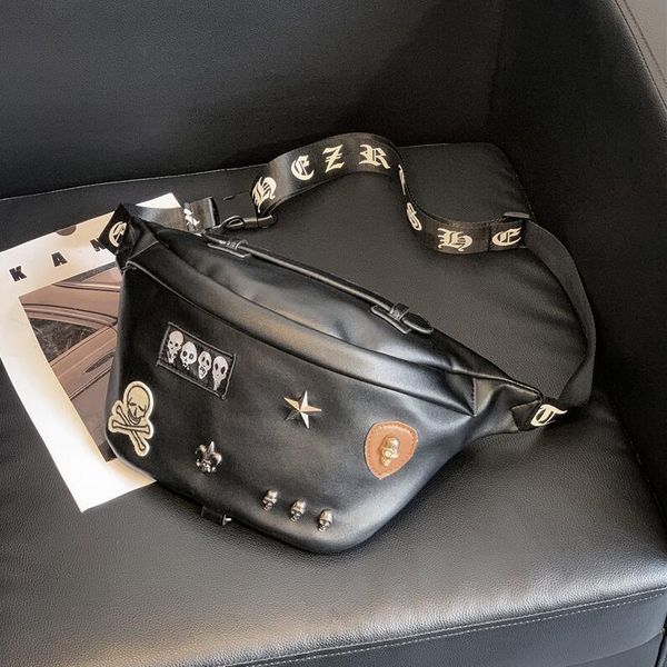 

wholesale men handbag street trend rivet punk shoulder bag mens fashion leather chest bags outdoor leisure leatherss back cycling handbags
