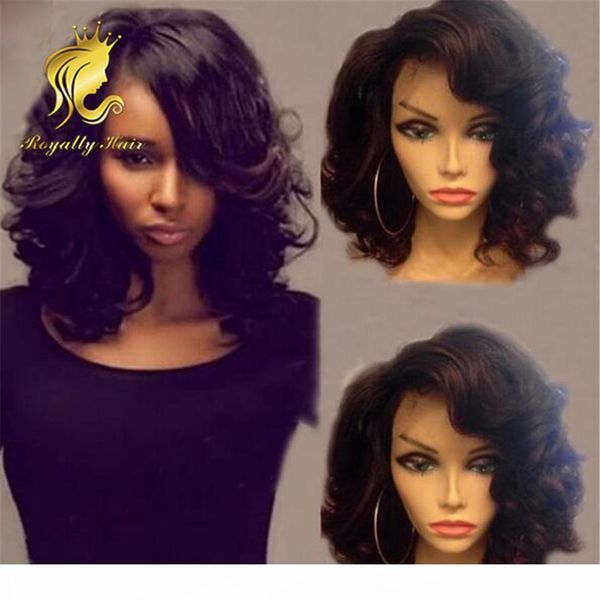 

peruvian human hair short bob wigs body wave wavy lace front wigs glueless full lace human hair bob wigs 130% density bleached knots, Black;brown