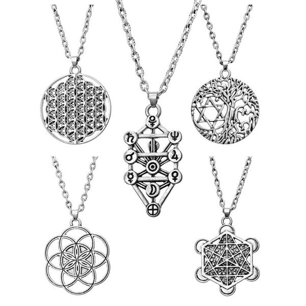 

йога индус буддизм дерево цветок из нержавеющей стали заявление ожерелье женщин цвета серебра ожерелье ювелирных изделий с цепями, Silver