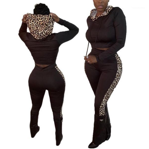 

womens clothing 2 piece set fashion leopard printed designer womens hoodies suits side striped pullover sports suits, White