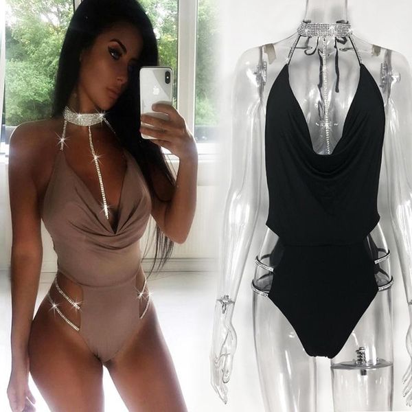 

stage wear bodysuit nightclub bar party female dj costume gogo deep v-neck backless diamond hollow jumpsuit outfits sl24171, Black;red