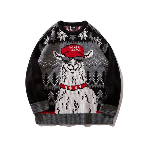 

ретро трикотажные свитера мужские hip hop пуловер свитер streetwear мужской моды осень 2019 свитер хлопка, White;black