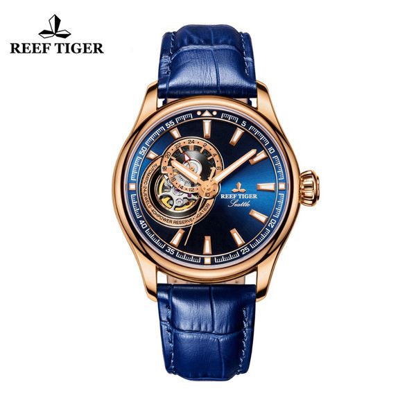 

reef tiger/rt dress men's blue dial automatic analog wrist watch rose gold tone tourbillon watches rga1639, Slivery;brown