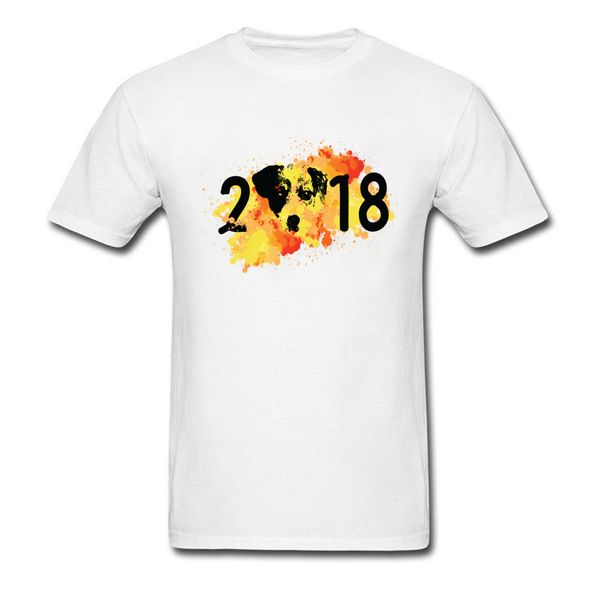 

2018 year of animal men white t-shirt watercolor splash spot dog print casual t shirt clothing round neck sport hooded sweatshirt hoodie