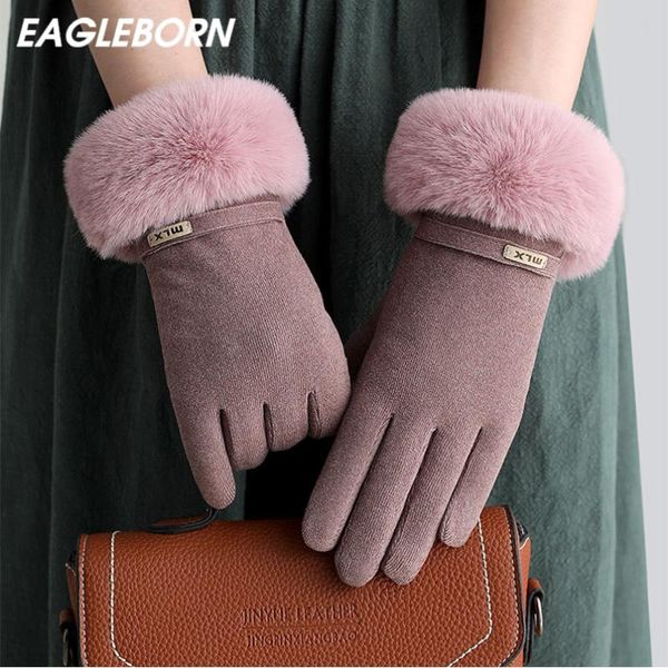 

five fingers gloves women fashion warm winter cotton pure color soft ladies thick touch screen fluff, Blue;gray