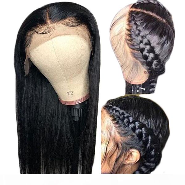 

360 lace frontal wigs preplucked long straight real virgin indian remy hair 360 full lace human hair wig with baby hairs bleached knots, Black;brown