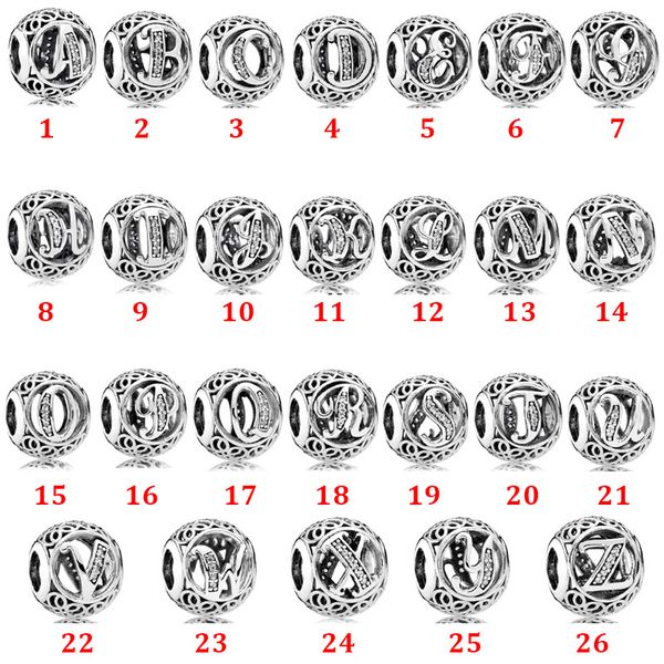 

women 925 sterling silver beads 26 letter accessories collection classic styles fit pandora charms bracelet and necklace for lady fine jewel, Black