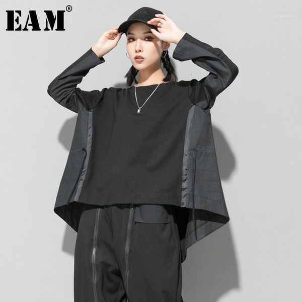 

eam] loose fit black back long oversized sweatshirt new round neck long sleeve women big size fashion spring autumn 2020 1d6871