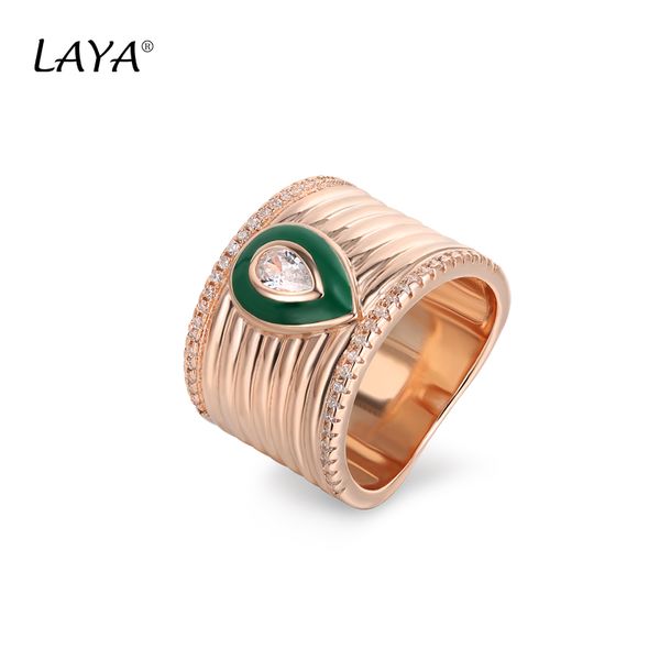 

laya 925 sterling silver solitaire ring for women fashion retro style zircon green nano black enamel party classic jewelry 2022 trend, Golden;silver