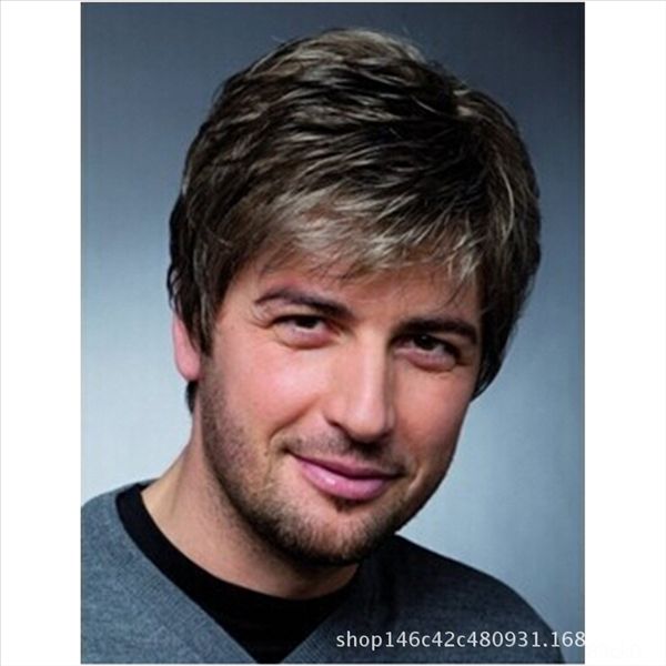 

2veu2 men's slant bangs short hair set generation men's slant bangs short hair wig set wig generation, Black