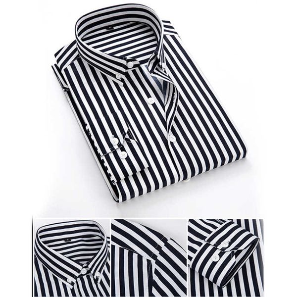 

mens business casual long sleeved men button shirt classic striped slim fit male social men's shirts outwear, White;black