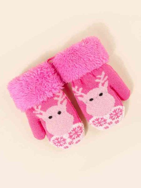 

baby deer print gloves she, White