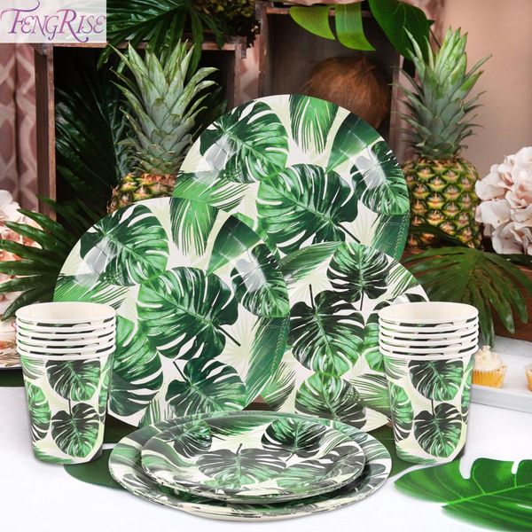 

fengrise turtle leaf paper plates cup hawaii supplies hawaiian birthday tropical leaves disposable party tableware decor