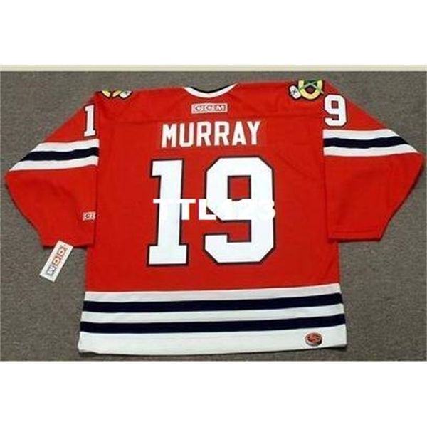 

740s #19 troy murray chicago blackhawks 1985 ccm retro hockey jersey or custom any name or number retro jersey, Black