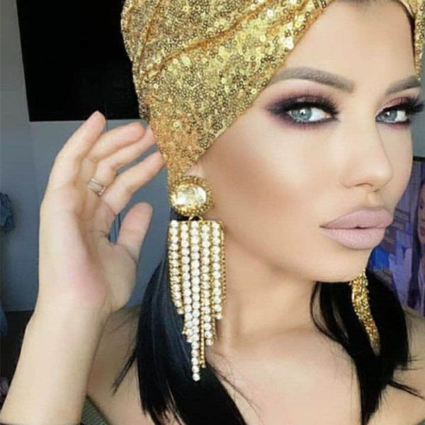 

fashion shiny rhinestone tassel dangle earrings jewelry for women maxi trendy statement earrings accessories sale, Silver