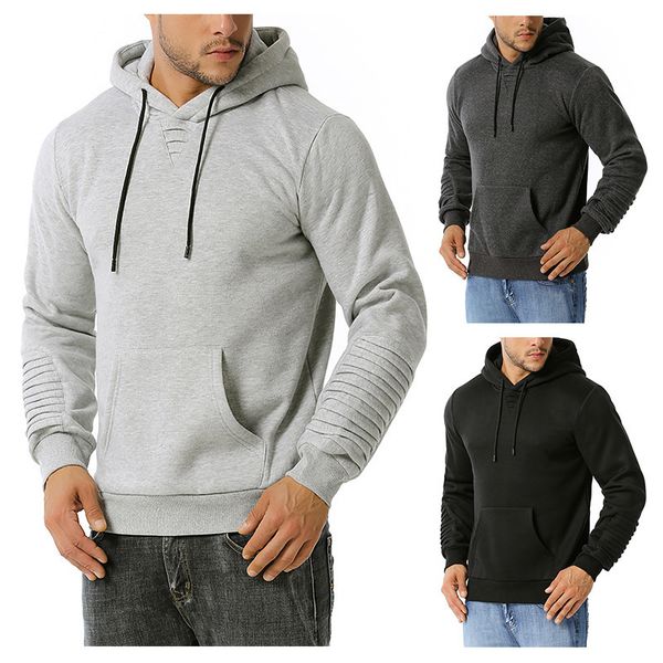 

autumn winter new men's hoodies solid big pocket long sleeve hooded stretchy breathable casual male pullover, Black