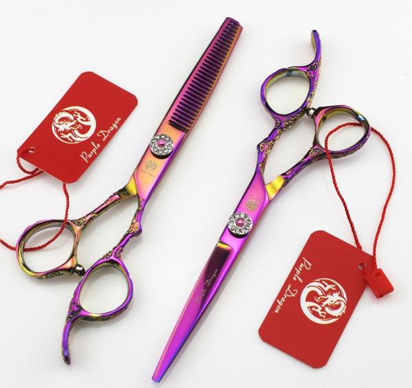

524# 6'' brand purple dragon grade hairdressing scissors diamante 440c barber cutting scissors thinning shears hair