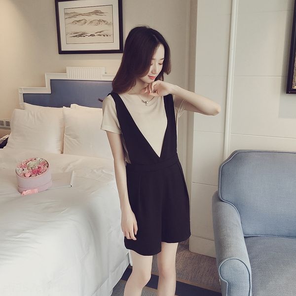 

vewu4 large size women's shoulder strap wide wide pants clothing 2019 new summer tide fat sister playful cute lively t-shirt strap leg, Gray