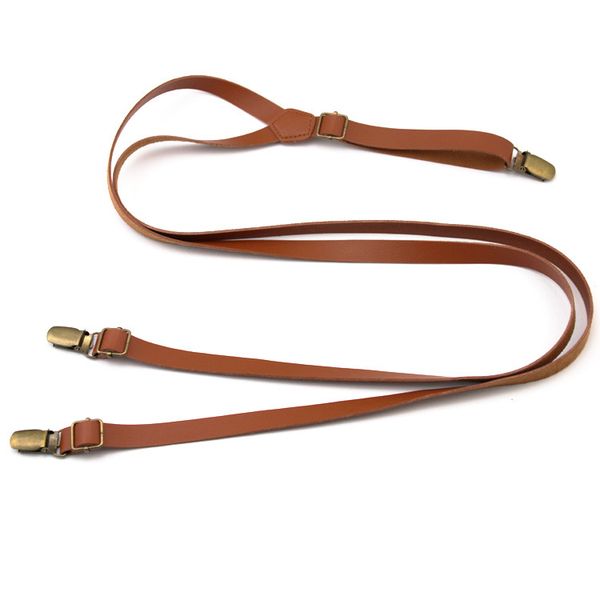 

pu style leather non elastic suit pants suspender strap clip, Black;brown