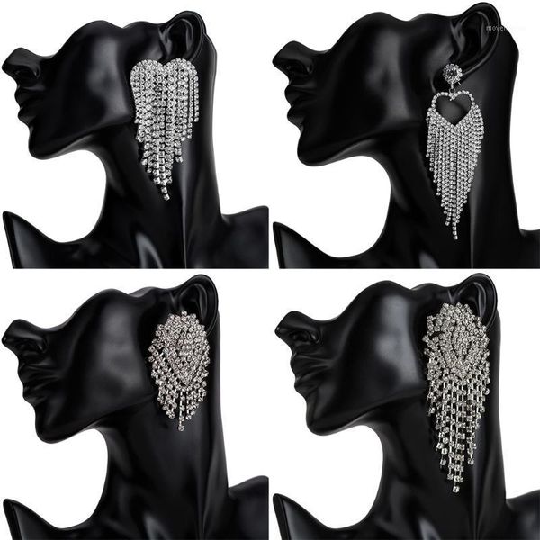 

minlover tassel hanging drop earrings women accessories charms chain statement rhinestone bride earrings wedding jewelry meh16021, Silver
