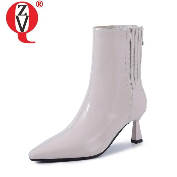 

zvq women genuine leather ankle boots 2020 ladies fashion style winter shoes woman good quality back zipper quality booties, Black