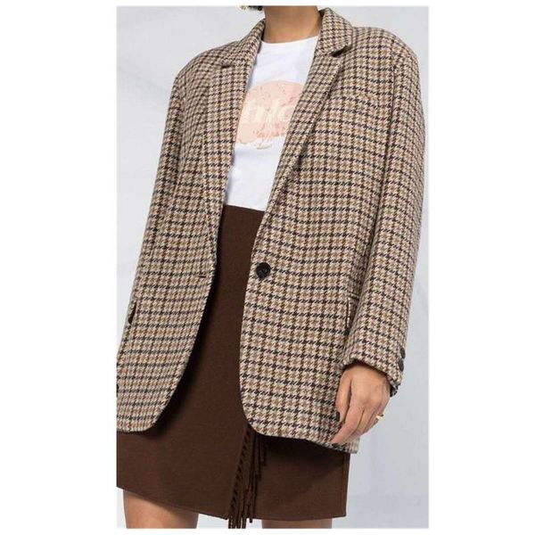 

2020 autumn and winter new classic plaid loose wool coat, Black