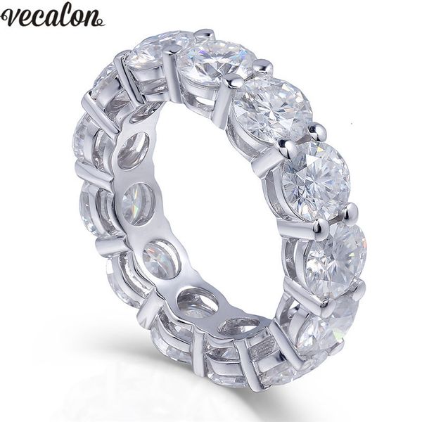 

vecalon 925 sterling silver eternity ring 6mm 5a zircon sona cz engagement wedding band rings for women bridal finger jewelry d18111405, Slivery;golden