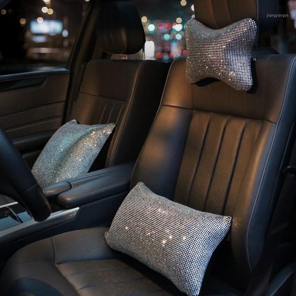 

bling rhinestone crystal car neck pillows waist support diamond auto headrest pillow car interior accessories for girls1