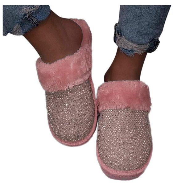 

beauty girls luxury crystal outdoor women plush rhinestone wool drag warm slippers and comfortable flat shoe women slippers l*5, Black