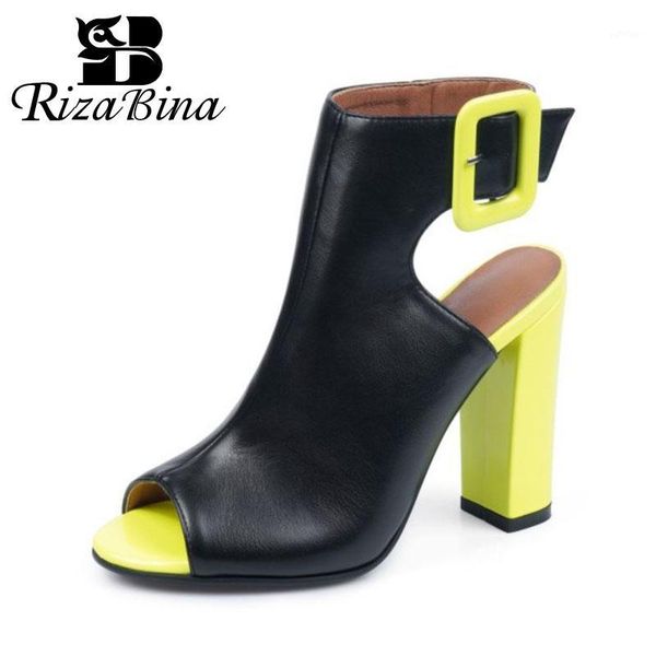 

rizabina new sandals for women chunky heel peep toe buckle strap night club street footwear size fashion black 34-431
