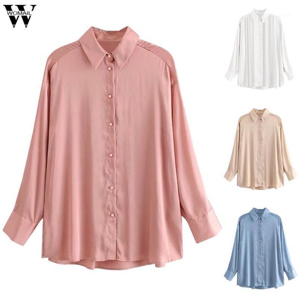 

womail blouse women 2020 long sleeve shirt silk elegant office blouse pink loose blusas mujer de moda workwear womens p01, White