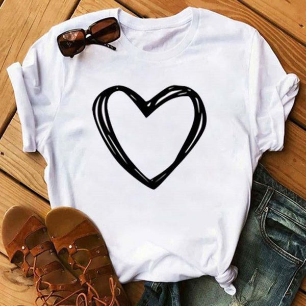

hearts women t-shirts casual harajuku love printed tee summer female t shirt korean short sleeve t shirt for women, White