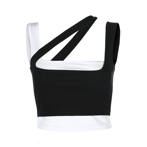 

2021 new summer feminine irregular hollow shoulder strap casual short color solid two-piece vest hb9z, White