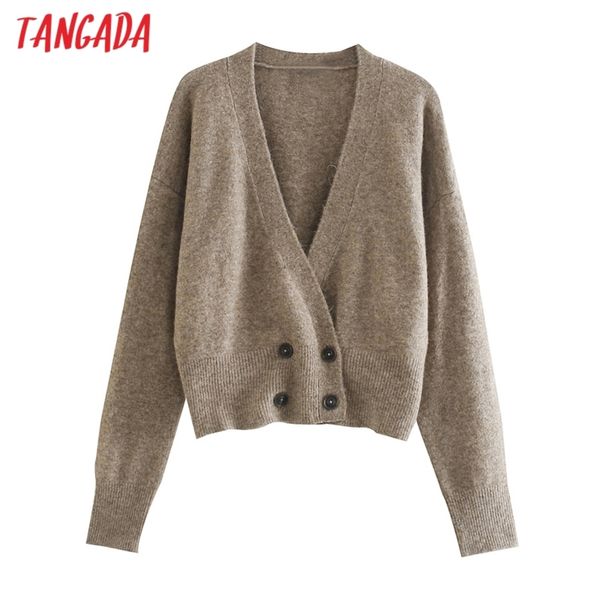 

tangada women elegant double breasted vintage jumper lady fashion oversized knitted cardigan coat 3h720, Tan;black