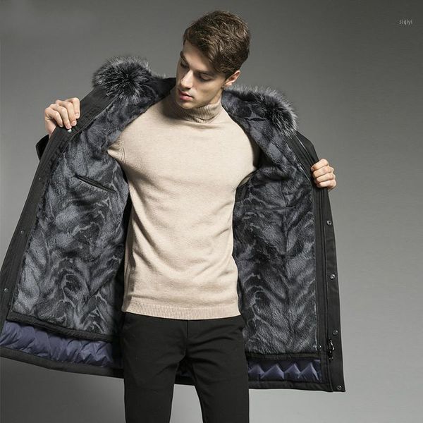 

real fur coat fur coat winter jacket men down jacket warm parkas plus size jackets casaco 18p9134-2 yy10881, Black