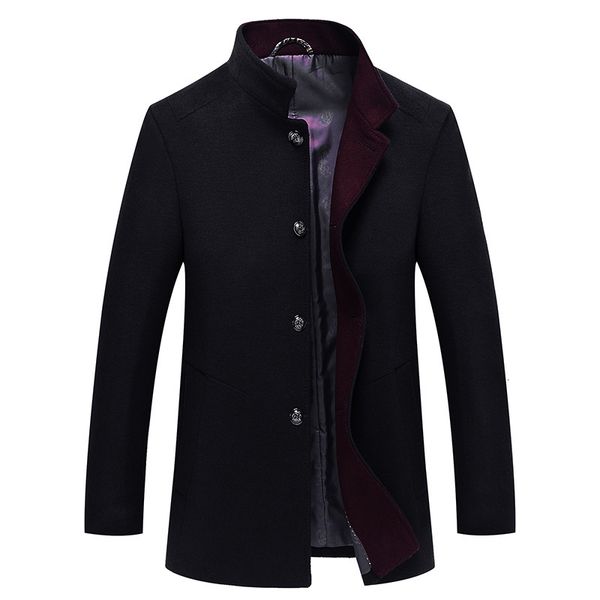 

2021 new men's wool jacket winter autumn mens long slim fit coats casual stand collar solid jackets male 26gc, Black