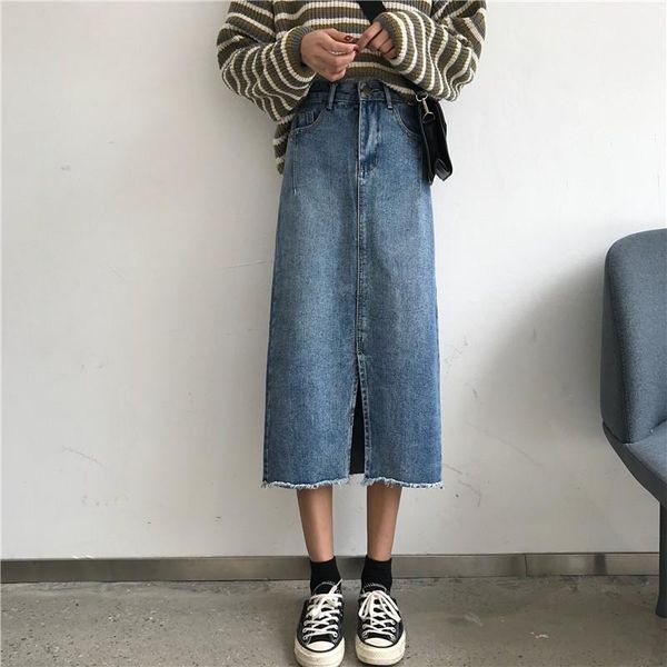 

streetwear summer denim skirts womens high waist split pockets jeans skirt plus size midi skirt ladies faldas mujer jupe, Black