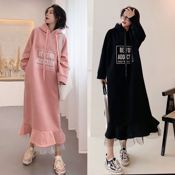 

47s11 2019 fall/winter new/extended stitching mesh side flounced fleece sweater 2019 fall/winter skirt stitching wool side new/extended mesh, Black