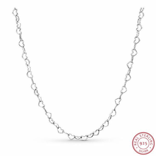 

925 sterling silver joined hearts necklace for women 60cm adjustable chain express love fln093 q0531