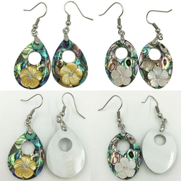 

beautiful black new zealand abalone shell flower beads earring pwb728, Silver