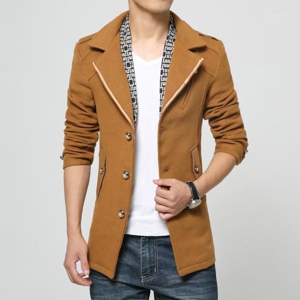 

men's windbreaker slimming pure colored wool coat short coat man lapel1, Black;brown