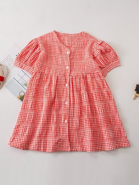 

toddler girls gingham button up smock dress she, Red;yellow