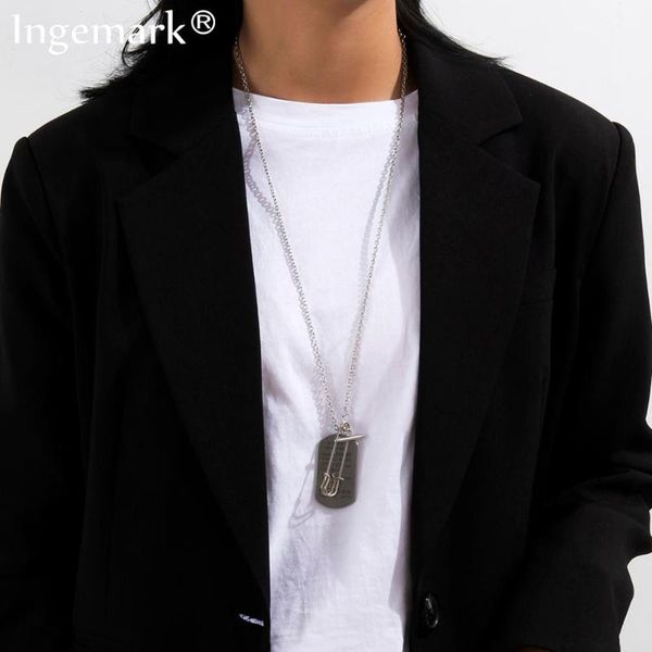 

chains stainless steel choker necklace women collares silver color tag pendant long chain hip hop jewelry