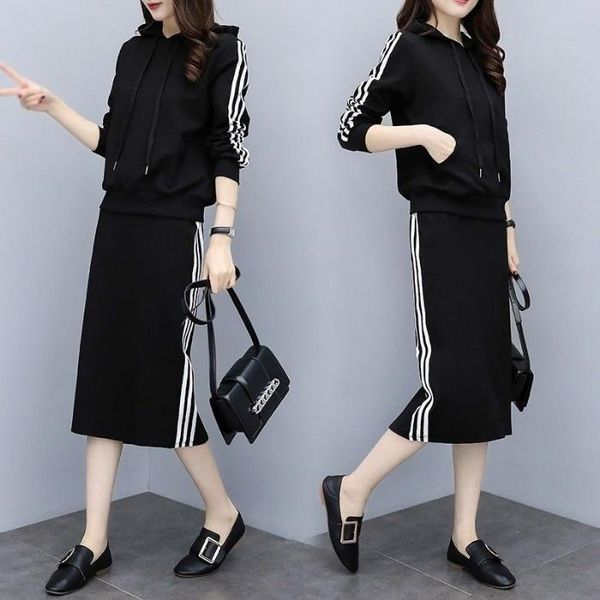 

fashion suit, female autumn two-piece set fashionable and fashionable temperament slim new style skirt sweater casual suit skirt, Gray