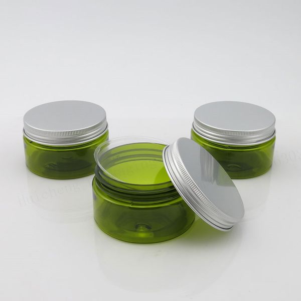 30 x 100g verde vuoto Crema cosmetica Jar PET conatiner argento alluminio pesante coperchio a parete