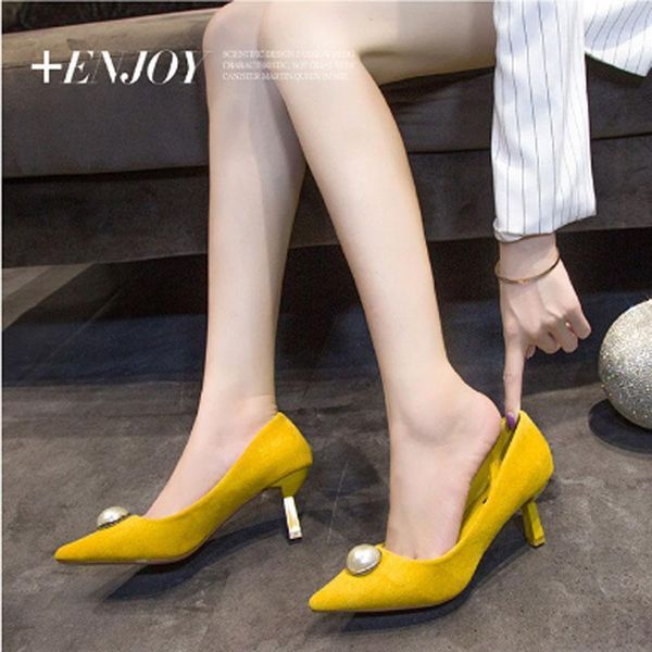 

2021 spring style women's suede pointy high-heeled shoes women's style pointy high-heeled shoes with a height of 6.5cm1, Black